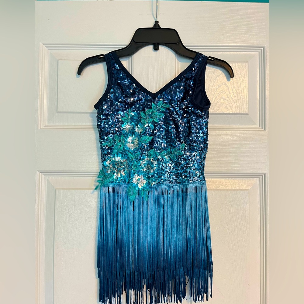 Kids Sequin Fringe Dance Costume - Blue